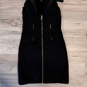 Honey Birdette Black and Gold Strapless Bodycon Dress